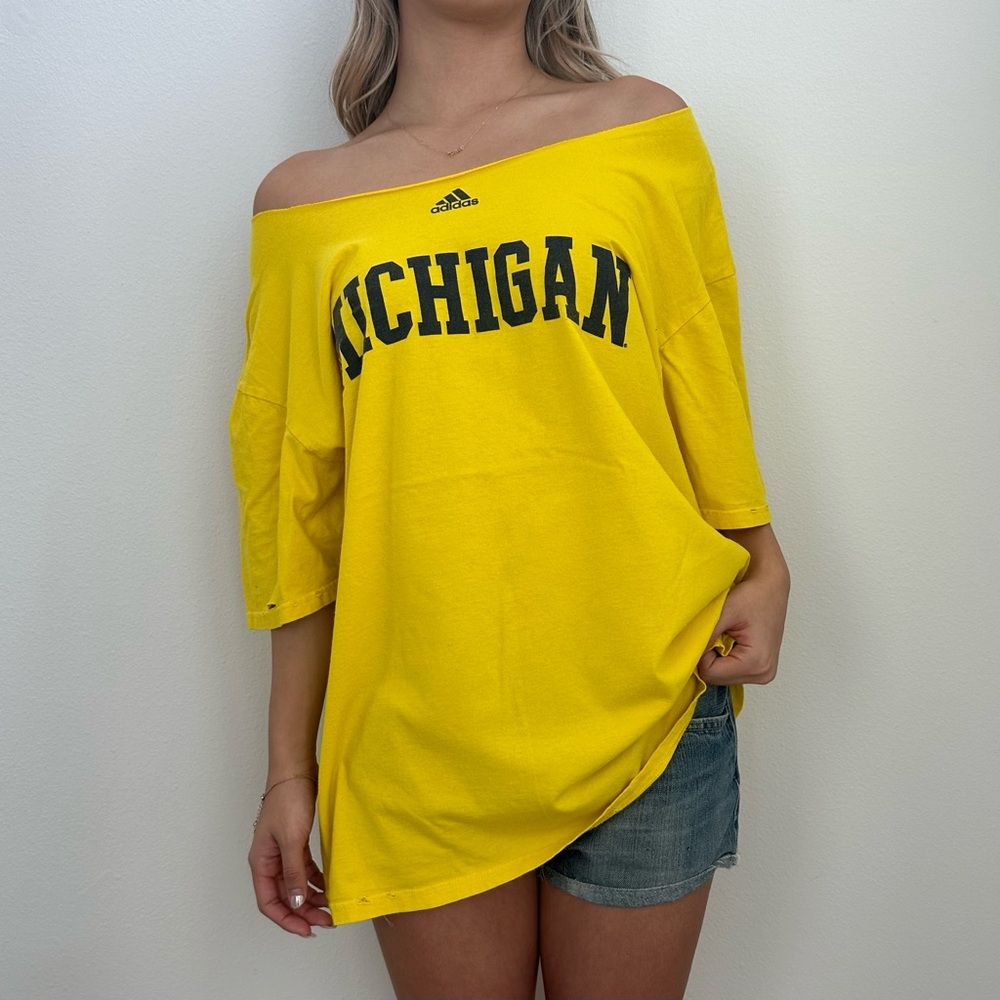 University of Michigan Destroyed off the shoulder Tee